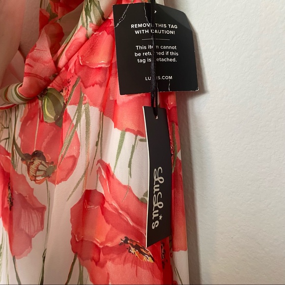 Lulu's Poppy Floral Maxi Dress Halter Neck Ivory/Red Size XL NWT - Picture 13 of 14